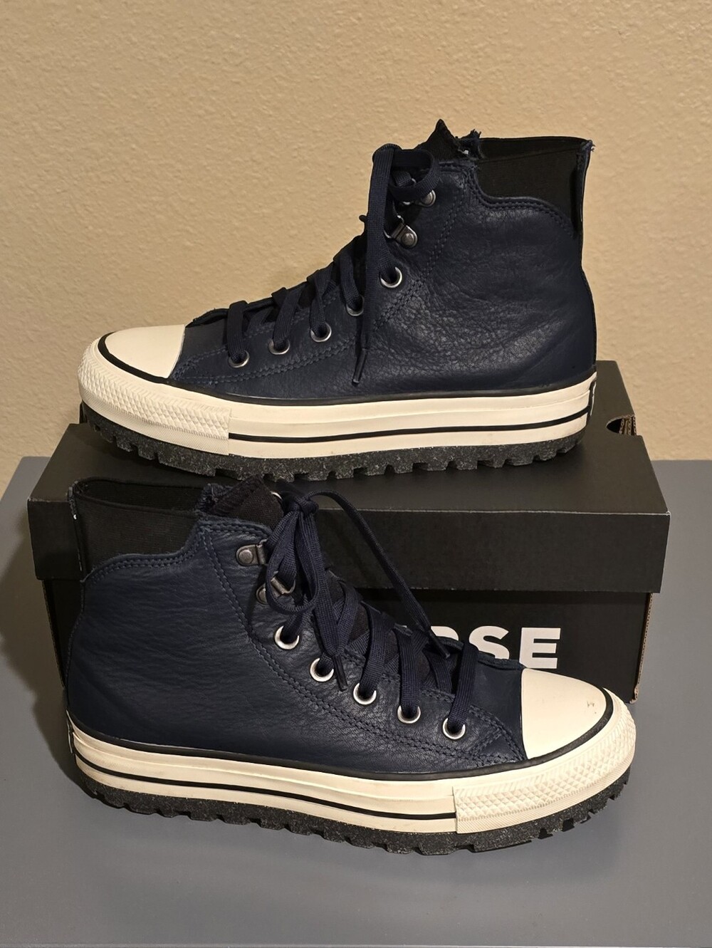 Converse Chuck Taylor All Star City Trek Waterproof Leather Boots Navy Blue Wome - Picture 9 of 13